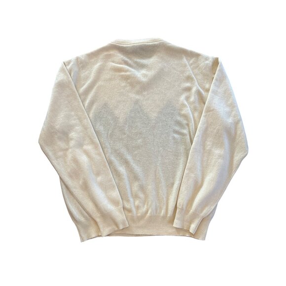 Men’s 100% Cashmere Cream Brown Argyle V-Neck Grandpacore Sweater - Picture 6 of 9